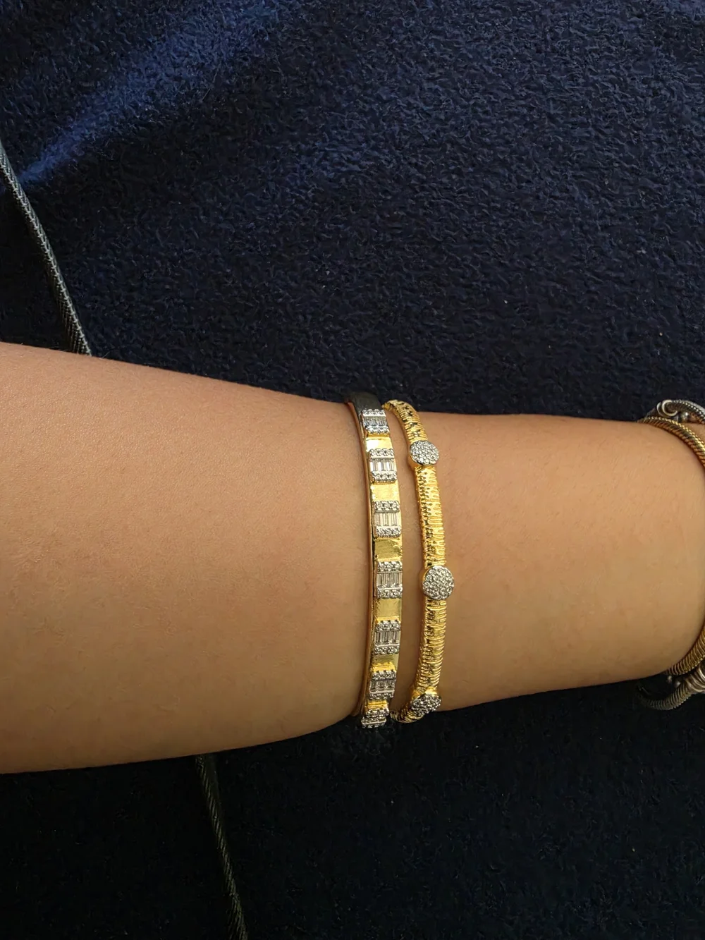 Stanliess Steel Gold Plated Elegant Gold and Silver Crystal Bangle Bracelet